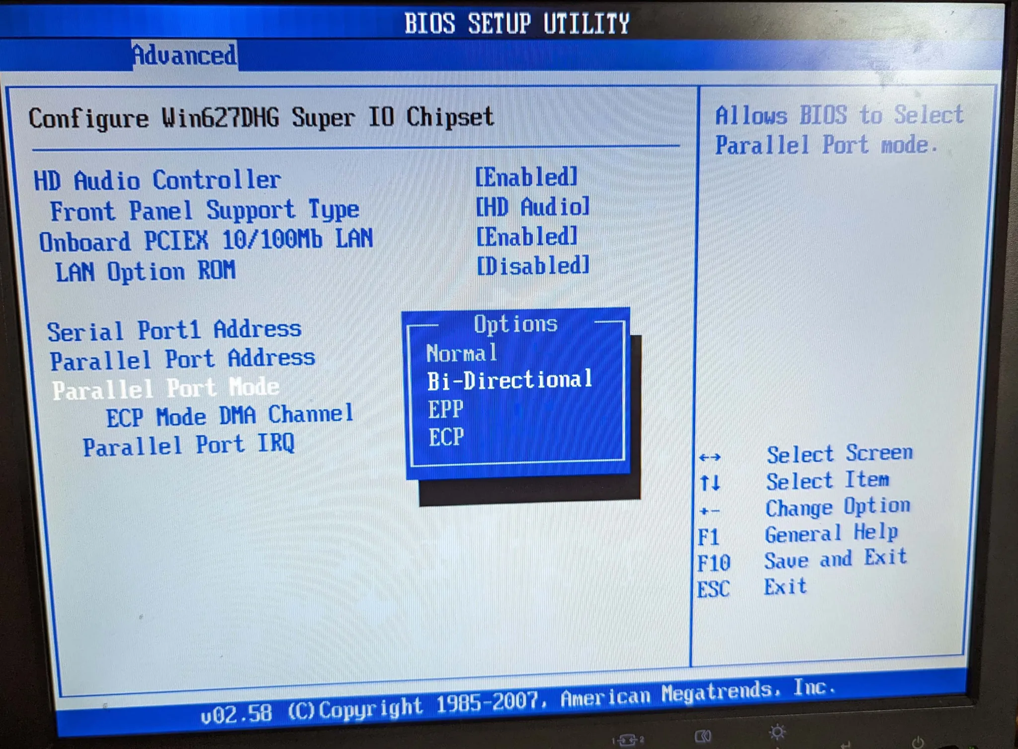 BIOS Parallel Port
