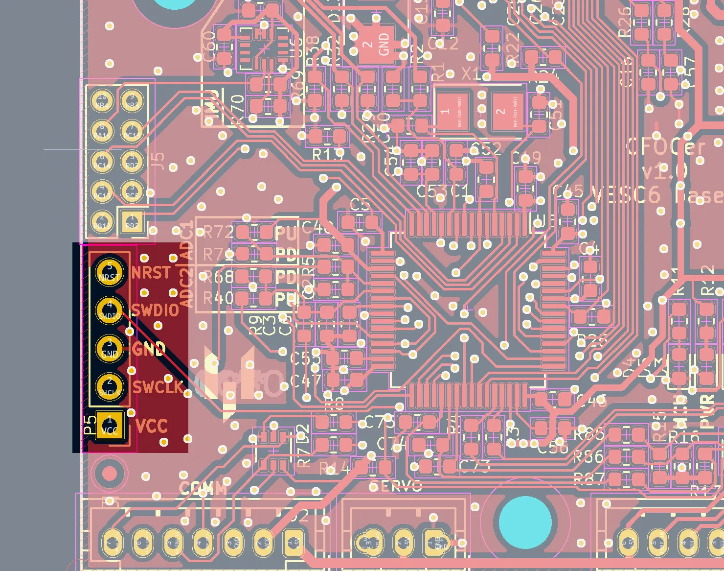 Vertile CFOCer VESC v6 SWD pins.